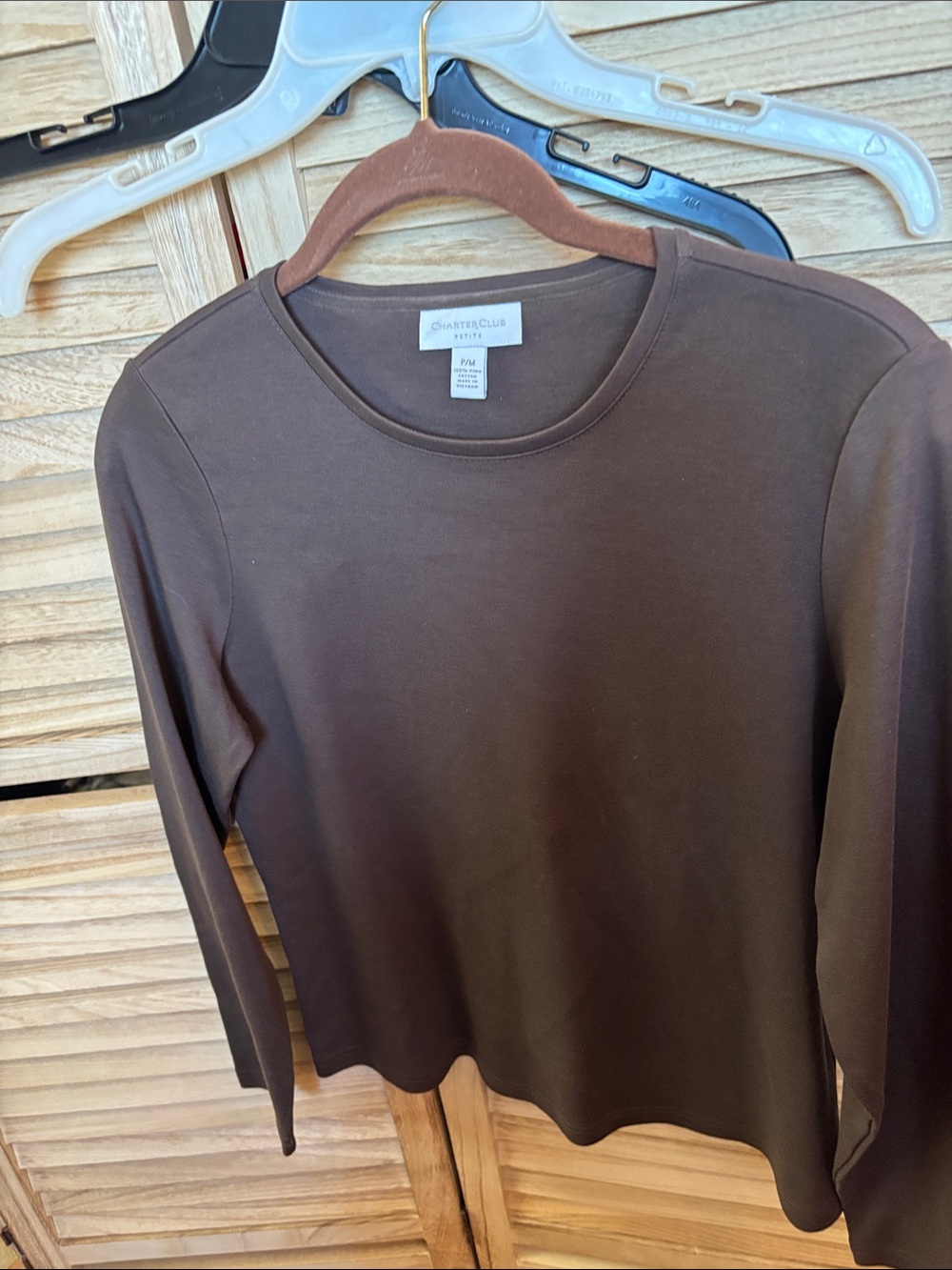 Charter Club Chocolate Brown Long-Sleeve Crewneck Tee PM